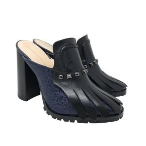 Tommy Hilfiger Collection Sz 38 US Sz 7.5 Kiltie Loafer Mule Studded Blue Black